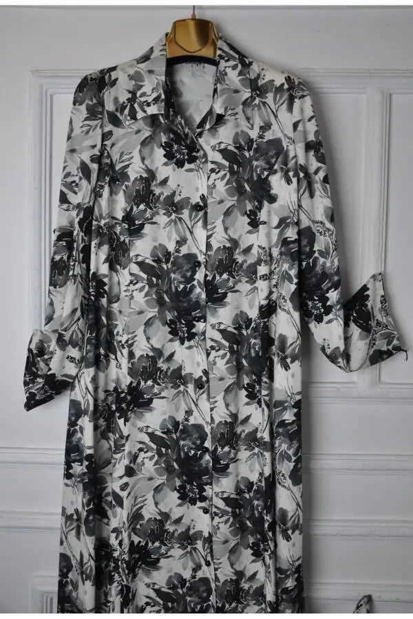 Large Size Viscose Cup-Collar Dress - 3