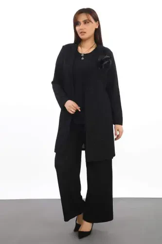 Large Size Womens 3 Pieces Sequined Dress Set KL3081 Black - 1