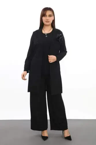 Large Size Womens 3 Pieces Sequined Dress Set KL3081 Black - 4