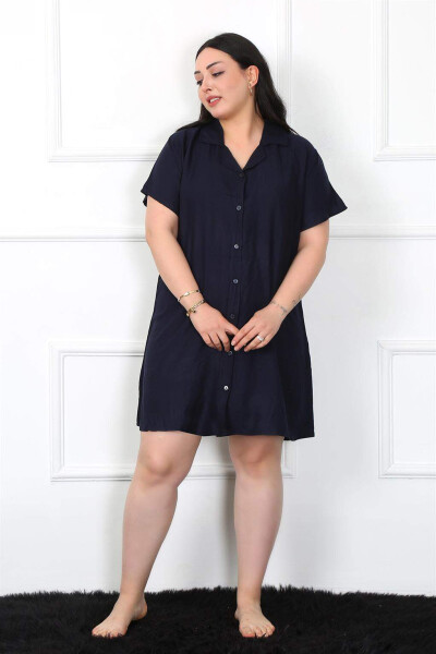 Large Size Woven Buttoned Navy Tunic Nightgown 1022 - 6