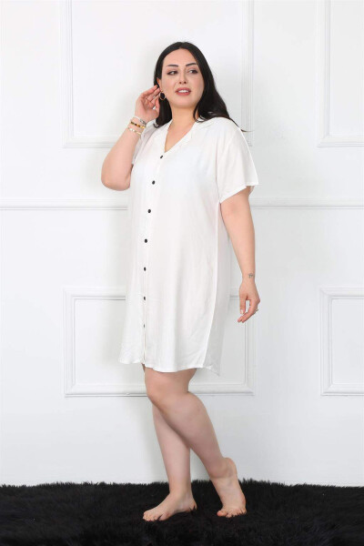 Large Size Woven Buttoned White Tunic Nightgown 1022 - 5