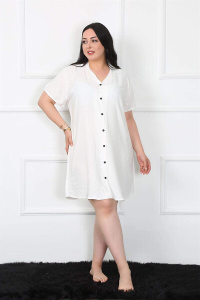 Large Size Woven Buttoned White Tunic Nightgown 1022 - 6