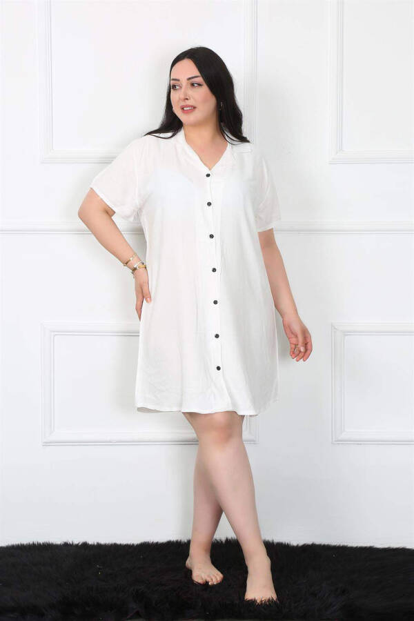 Large Size Woven Buttoned White Tunic Nightgown 1022 - 6