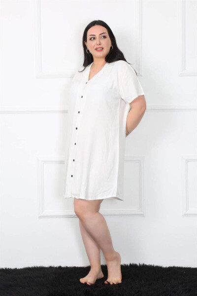 Large Size Woven Buttoned White Tunic Nightgown 1022 - 7