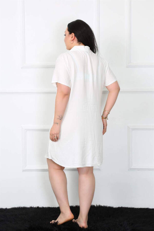 Large Size Woven Buttoned White Tunic Nightgown 1022 - 8