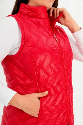 Large Size Zigzag Pattern Quilted Red Vest - 5