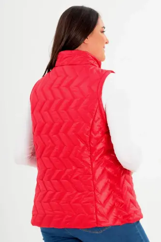 Large Size Zigzag Pattern Quilted Red Vest - 6