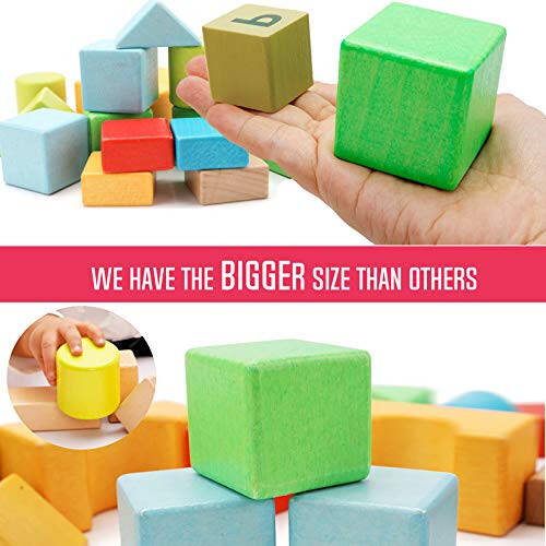 Large Wooden Building Blocks Set - Educational Preschool Learning Toys with Carrying Bag, Toddler Blocks Toys for 3+ Year Old Boy and Girl Gifts - 2