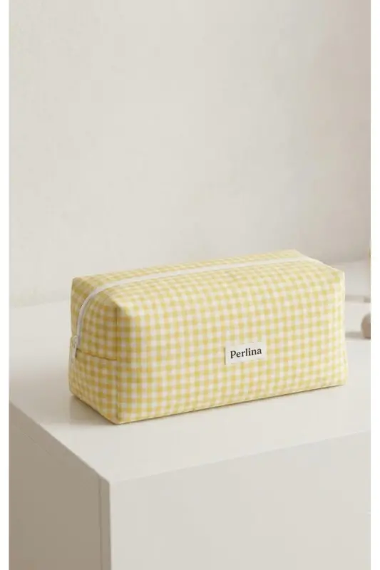 Large Yellow Plaid Makeup Bag - Yellowplaid - 1