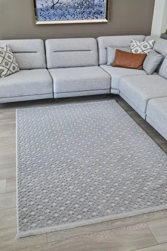 Las Vegas Modern Salon Halısı Mutfak Halısı Yolluk Yumuşak Tozumaz Açık Gri Halı Lvs 02-LT.GREY - 1