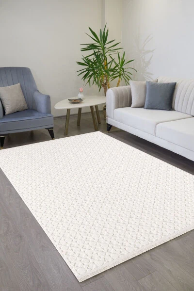 Las Vegas Soft Textured Stain Resistant White Modern Rug - VIVIANA HOME