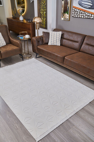 Las Vegas Soft Textured Stain-Resistant White Modern Rug - 1