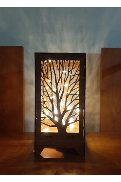 Laser Cut Table Lamp Mini Custom Design Wooden Lampshade Table Decoration Battery Powered Fairy LED - 4