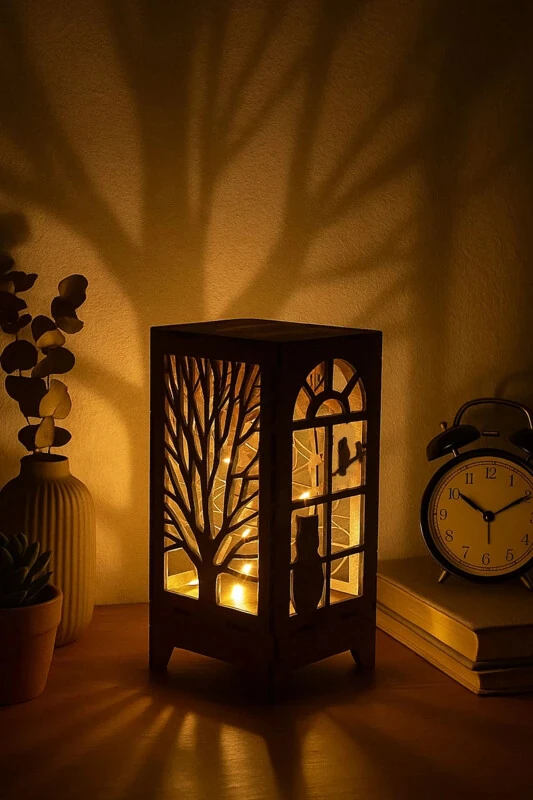 Laser Cut Table Lamp Mini Custom Design Wooden Lampshade Table Decoration Battery Powered Fairy LED - ALSHOP
