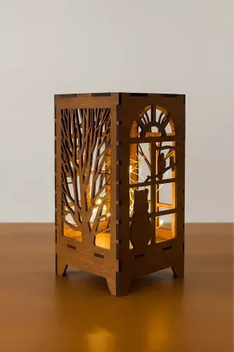 Laser Cut Table Lamp Mini Custom Design Wooden Lampshade Table Decoration Battery Powered Fairy LED - 3