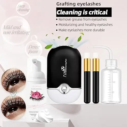 Lash Extension Kit Professional Eyelash Extensions Practice Set with Mannequin Head Removable Eyelids USB Lash Fan Individual False Eyelash Shampoo Brush Glue Practical Tools for Beginners - 7