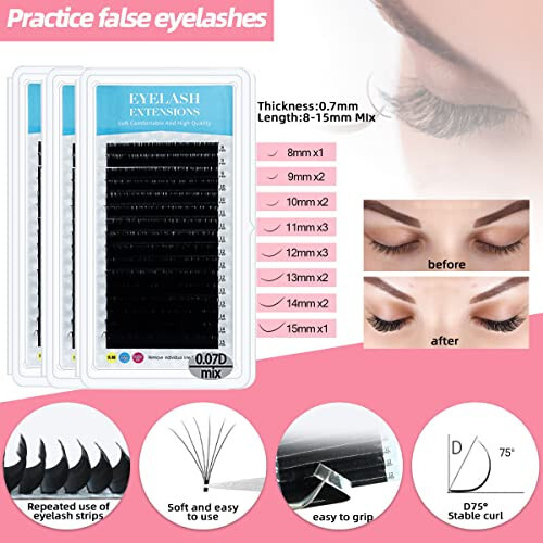 Lash Extension Kit Professional Eyelash Extensions Practice Set with Mannequin Head Removable Eyelids USB Lash Fan Inpidual False Eyelash Shampoo Brush Glue Practical Tools for Beginners - 4