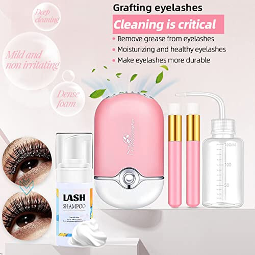 Lash Extension Kit Professional Eyelash Extensions Practice Set with Mannequin Head Removable Eyelids USB Lash Fan Inpidual False Eyelash Shampoo Brush Glue Practical Tools for Beginners - 7