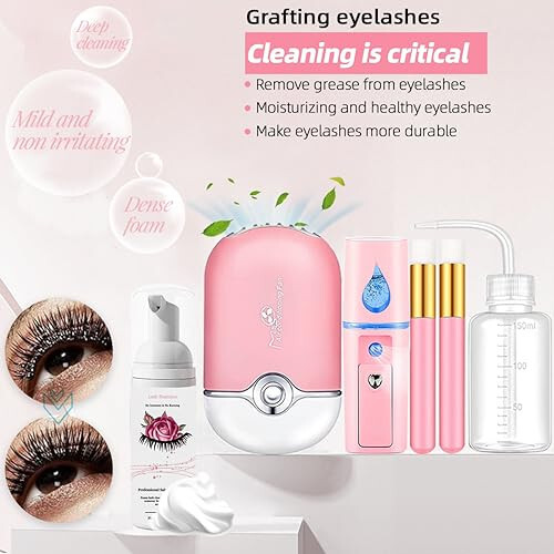 Lash Extension Kit Professional Eyelash Extensions Supplies Training for Beginners Mannequin Head Grafting Lash USB Fan Lash Shampoo Brush Spraye 0.07D Curl Mix 8-15mm Practice Eyelash Strips - 4