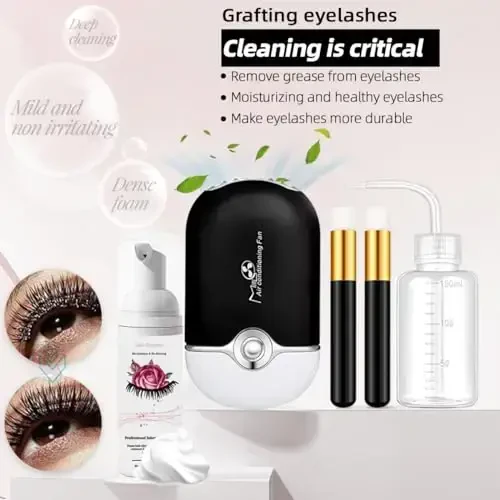 Lash Extension Kit Professional Kiprik qo'shimchalari Boshlovchilar uchun o'quv qo'llanma Maneken Bosh Greflash USB Fan Kipriklar uchun shampun cho'tkasi Spraye 0.07D Curl Mix 8-15mm Amaliyot uchun soxta kirpiklar - 4