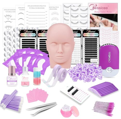 Lash Extension Kit with Mannequin Head, Professional Eye Lashes Extension Kit with Everything: Lash Glue, Lash Bonder, YY Eyelash, Lash Mapping Chart, Training Manual for Eyelashes Extensions Practice - 1