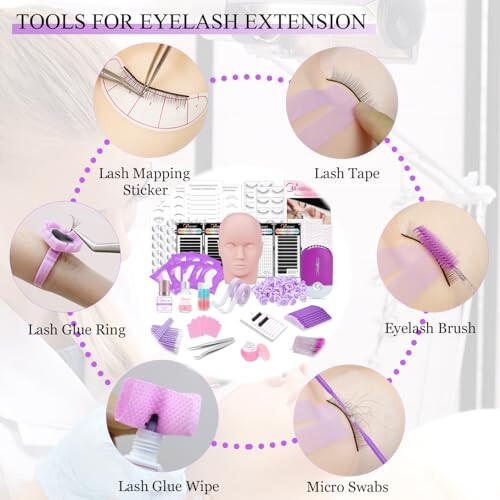 Lash Extension Kit with Mannequin Head, Professional Eye Lashes Extension Kit with Everything: Lash Glue, Lash Bonder, YY Eyelash, Lash Mapping Chart, Training Manual for Eyelashes Extensions Practice - 7