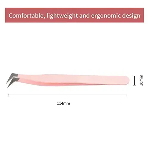 Lash Extension Tweezers Fiber Tips Volume Lash Tweezers Curved Precision Pink Eyelash Tweezers 90 Degree Angle Boot Great for Larger Fans Eyelash Extension Tweezers Professional - 4