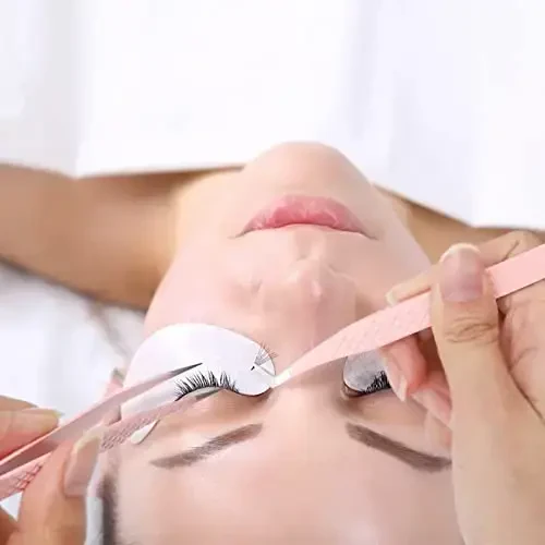 Lash Extension Tweezers Fiber Tips Volume Lash Tweezers Curved Precision Pink Eyelash Tweezers 90 Degree Angle Boot Great for Larger Fans Eyelash Extension Tweezers Professional - 5