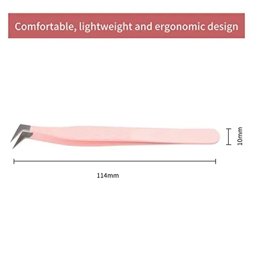 Lash Extension Tweezers Fiber Tips Volume Lash Tweezers Curved Precision Pink Eyelash Tweezers 90 Degree Angle Boot Great for Larger Fans Eyelash Extension Tweezers Professional - 4