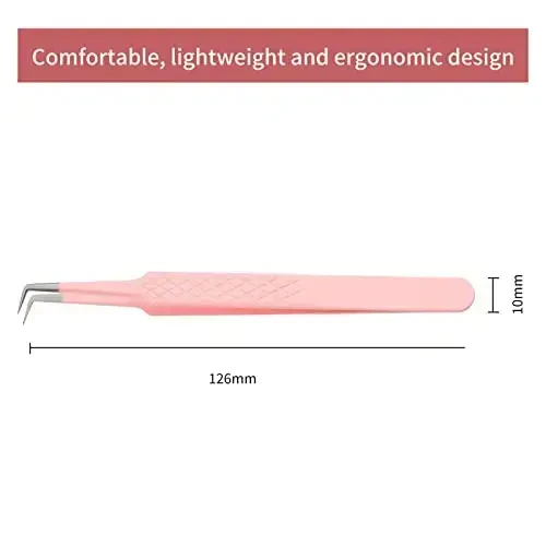 Lash Extension Tweezers for Volume Fans Professional Tweezers Precision 3D 6D 8D 10D L-Shaped Curved Volume Lash Tweezers Pink Stainless Steel Eyelash Extension Supplies - 8