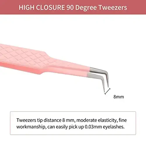 Lash Extension Tweezers for Volume Fans Professional Tweezers Precision 3D 6D 8D 10D L-Shaped Curved Volume Lash Tweezers Pink Stainless Steel Eyelash Extension Supplies - 3
