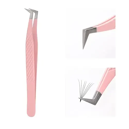 Lash Extension Tweezers Stainless Steel Volume Lash Tweezers Curved Precision Tweezers 90 Degree Angle Boot Great for Larger Fans Eyelash Extension Tweezers Professional - FADLASH