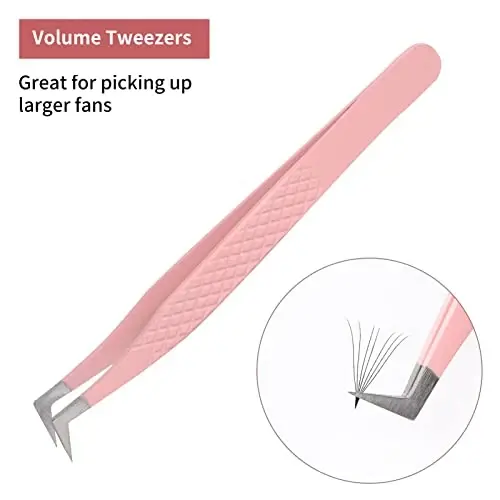 Lash Extension Tweezers Stainless Steel Volume Lash Tweezers Curved Precision Tweezers 90 Degree Angle Boot Great for Larger Fans Eyelash Extension Tweezers Professional - LASH (1)