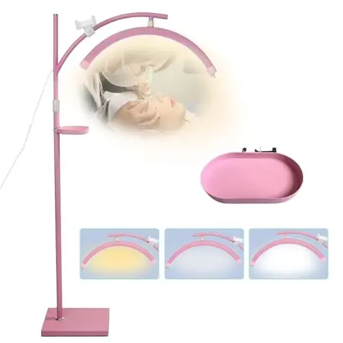 Lash Light Lash Lamp for Eyelash Extensions Adjustable LED Floor Eyelash Light Esthetician Light Half Moon Light Tattoo Light Shadowless Lighting for Beauty Skincare Nail Tech Tattoo Artists WR Pink - 1