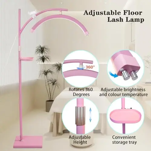 Lash Light Lash Lamp for Eyelash Extensions Adjustable LED Floor Eyelash Light Esthetician Light Half Moon Light Tattoo Light Shadowless Lighting for Beauty Skincare Nail Tech Tattoo Artists WR Pink - 4