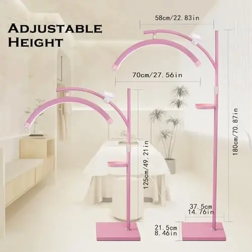 Lash Light Lash Lamp for Eyelash Extensions Adjustable LED Floor Eyelash Light Esthetician Light Half Moon Light Tattoo Light Shadowless Lighting for Beauty Skincare Nail Tech Tattoo Artists WR Pink - 6