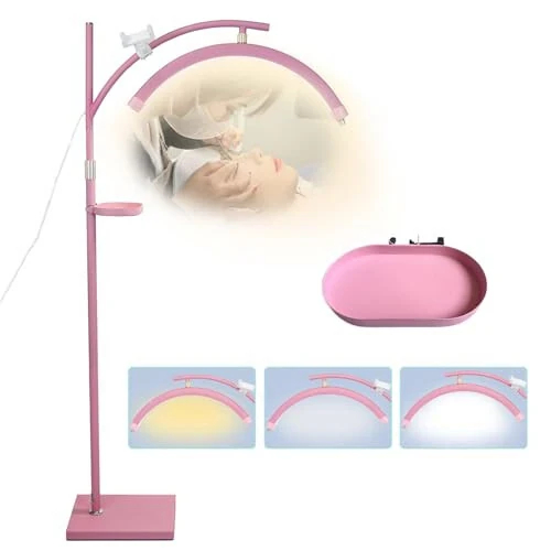 Lash Light Lash Lamp for Eyelash Extensions Adjustable LED Floor Eyelash Light Esthetician Light Half Moon Light Tattoo Light Shadowless Lighting for Beauty Skincare Nail Tech Tattoo Artists WR Pink - Heshenyqi