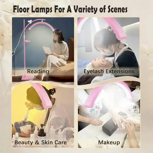 Lash Light Lash Lamp for Eyelash Extensions Adjustable LED Floor Eyelash Light Esthetician Light Half Moon Light Tattoo Light Shadowless Lighting for Beauty Skincare Nail Tech Tattoo Artists WR Pink - 3