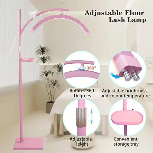 Lash Light Lash Lamp for Eyelash Extensions Adjustable LED Floor Eyelash Light Esthetician Light Half Moon Light Tattoo Light Shadowless Lighting for Beauty Skincare Nail Tech Tattoo Artists WR Pink - 4