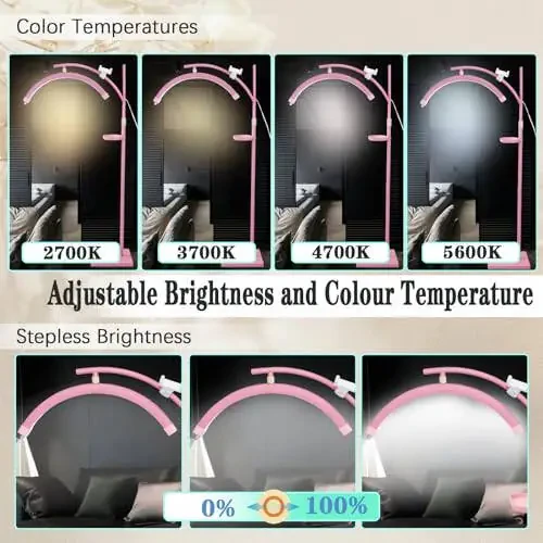 Lash Light Lash Lamp for Eyelash Extensions Adjustable LED Floor Eyelash Light Esthetician Light Half Moon Light Tattoo Light Shadowless Lighting for Beauty Skincare Nail Tech Tattoo Artists WR Pink - 5