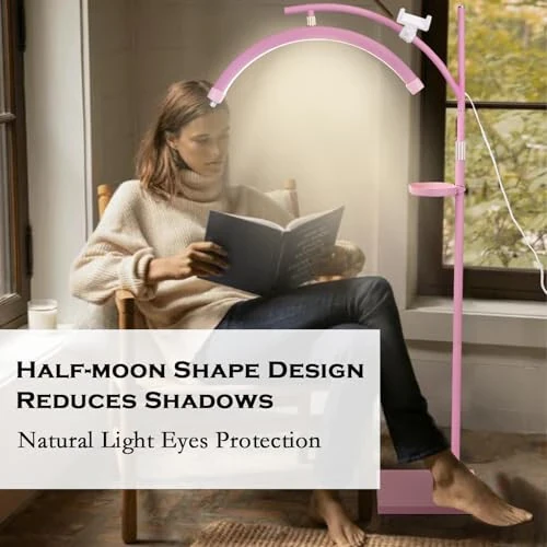 Lash Light Lash Lamp for Eyelash Extensions Adjustable LED Floor Eyelash Light Esthetician Light Half Moon Light Tattoo Light Shadowless Lighting for Beauty Skincare Nail Tech Tattoo Artists WR Pink - 8