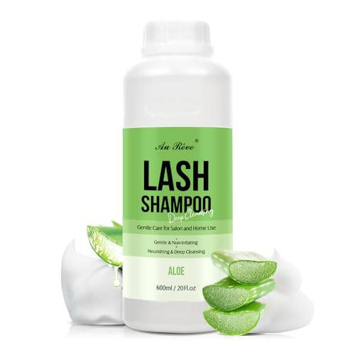 Lash Shampoo Bulk for Lash Extensions 600 Ml/20fl.oz Eyelash Extension Cleanser Oil Free Lash Cleanser for Eyelash Care, Gentle Foaming Eyelash Shampoo for Salon Home Care (Aloe 600ml) - 1