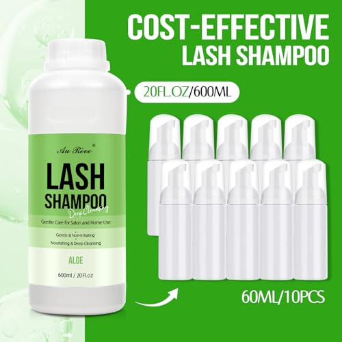 Lash Shampoo Bulk for Lash Extensions 600 Ml/20fl.oz Eyelash Extension Cleanser Oil Free Lash Cleanser for Eyelash Care, Gentle Foaming Eyelash Shampoo for Salon Home Care (Aloe 600ml) - 6