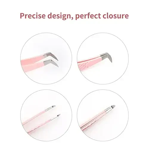 Lash Tweezers for Eyelash Extensions - Professional Artist Tech Work Kit Tools With Fiber Tip for Light or Mega Volume Fans - Curved Tweezers - 7