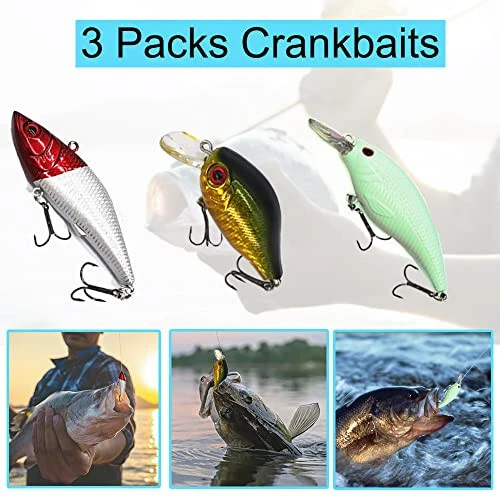 LASOCUHOO Fishing Lures Kit, Spoon Lures, Soft Plastic Worms, Frog Lures, Bait Tackle Kit for Bass, Trout, Salmon for Freshwater and Saltwater - 10