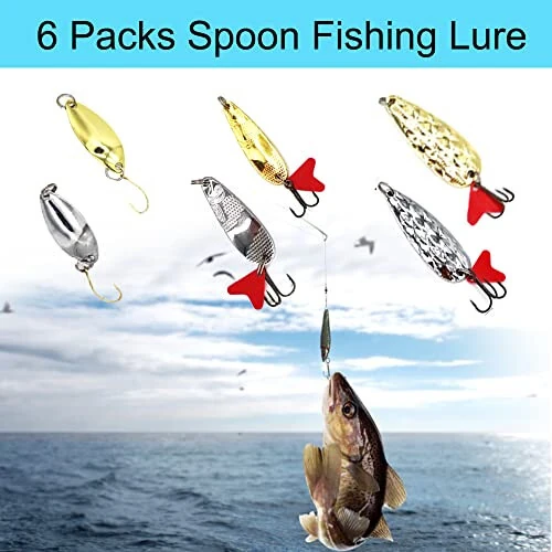 LASOCUHOO Fishing Lures Kit, (94Pcs) Spoon Lures, Soft Plastic Worms, Frog Lures, Bait Tackle Kit for Bass, Trout, Salmon for Freshwater and Saltwater - 9
