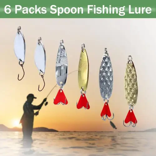LASOCUHOO Fishing Lures Kit, (94Pcs) Spoon Lures, Soft Plastic Worms, Frog Lures, Bait Tackle Kit for Bass, Trout, Salmon for Freshwater and Saltwater - 4