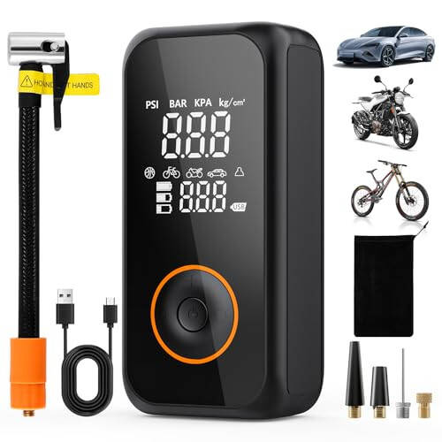 Tire Inflator Portable Air Compressor,3X Faster Inflation Air Pump for Car Tires,150PSI Cordless Electric Air Comperssor with Gauge Pressure and Auto Shut-off,Tire Pump for Car,Bike,Motorcycle,Ball - 1