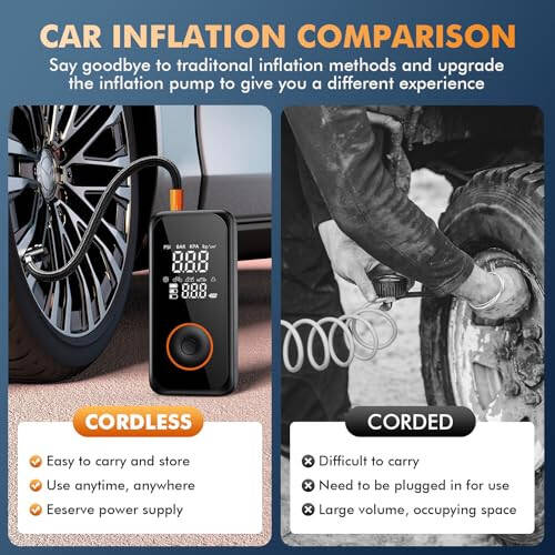 Tire Inflator Portable Air Compressor,3X Faster Inflation Air Pump for Car Tires,150PSI Cordless Electric Air Comperssor with Gauge Pressure and Auto Shut-off,Tire Pump for Car,Bike,Motorcycle,Ball - 4