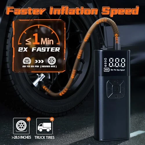 CJYGEGE Tire Inflator Portable Air Compressor - Portable Air Pump for Car Tires 10000mAh 150PSI & 12V DC Cordless 4X Faster Inflation for Car, Motorcycle, Bike, Ball, with Digital Gauge, Dual-Use Type - CJYGEGE (1)